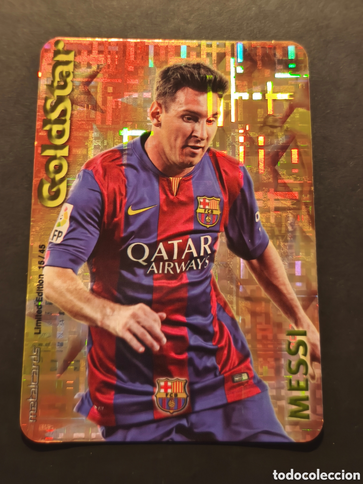 Cromos de Futebol: MESSI GOLDSTAR FC BARCELONA MUNDICROMO FICHAS LIGA 2015 VERSI&Oacute;N FONDO TETRIS