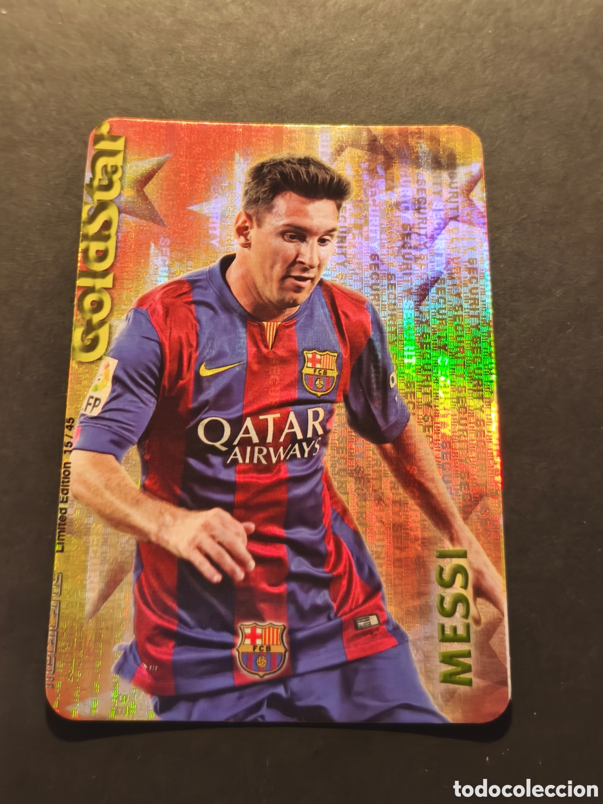 Cromos de Futebol: MESSI GOLDSTAR FC BARCELONA MUNDICROMO FICHAS LIGA 2015 VERSI&Oacute;N FONDO SECURITY