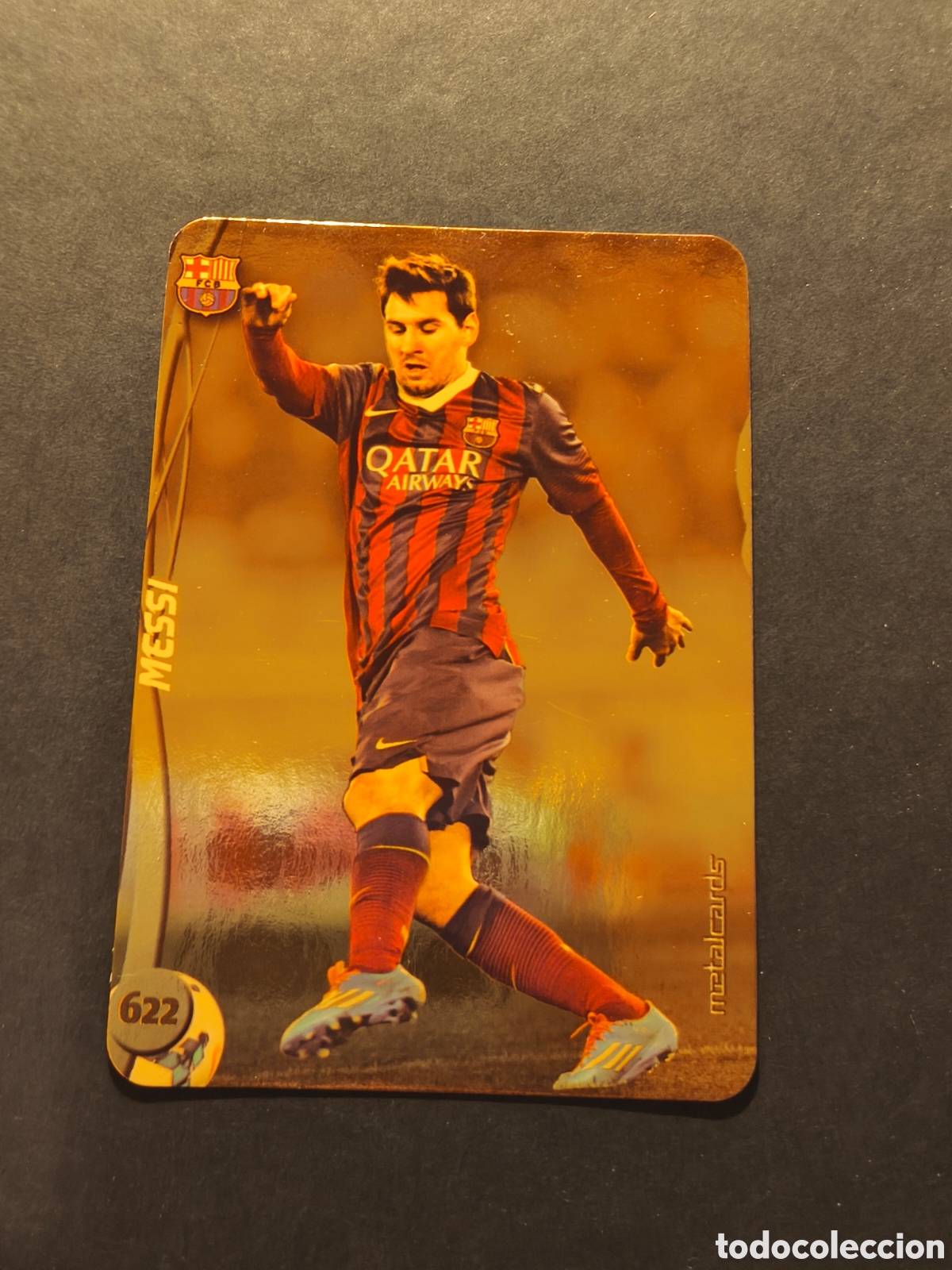 Cromos de Futebol: 622 MESSI TOP 2015 FC BARCELONA MUNDICROMO FICHAS LIGA 2015 VERSI&Oacute;N FONDO BRILLO DORADO