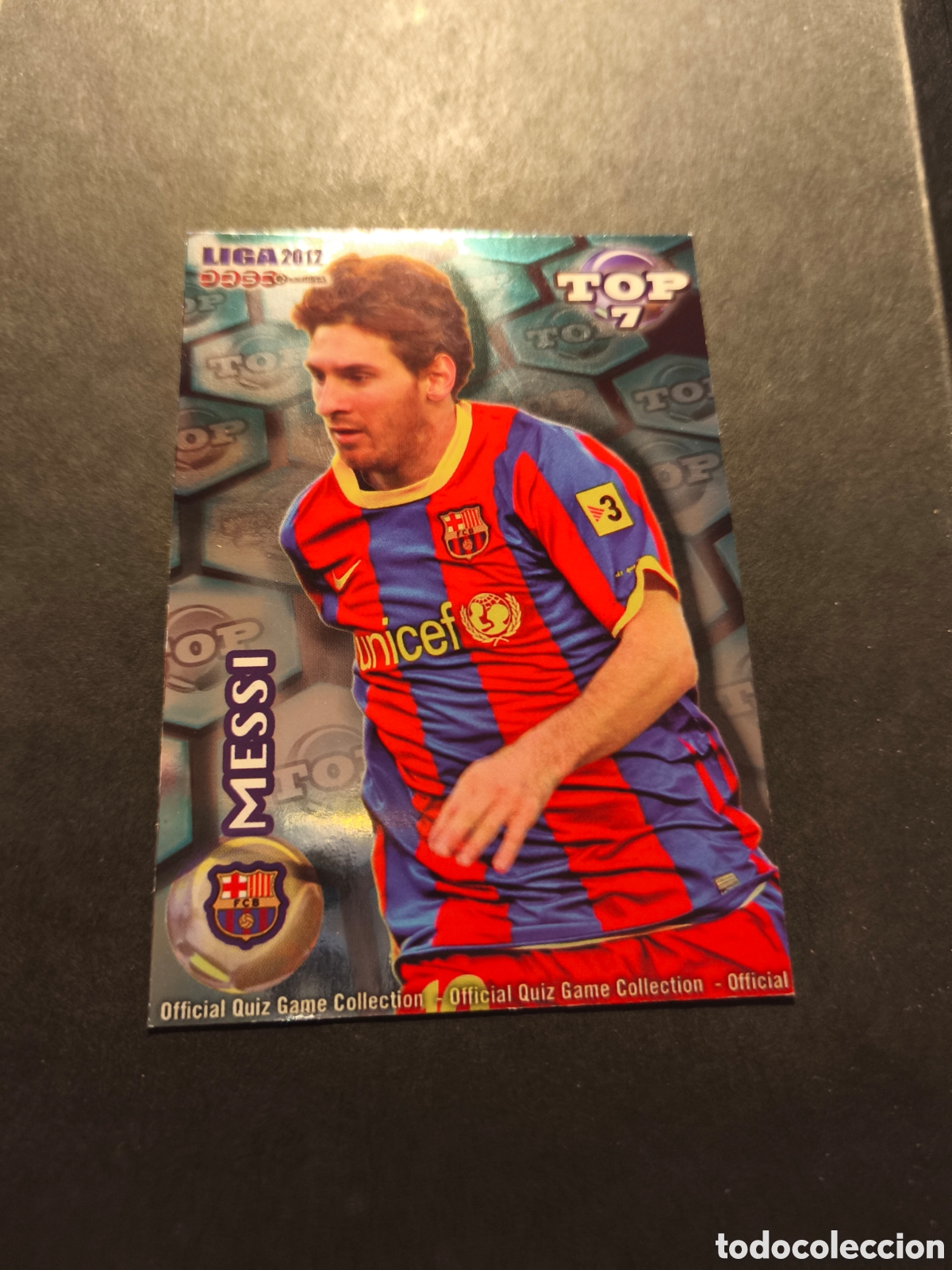 Cromos de f&uacute;tbol: 595 MESSI TOP 7 FC BARCELONA MUNDICROMO FICHAS LIGA 2012 VERSI&Oacute;N AZUL BRILLO LISO