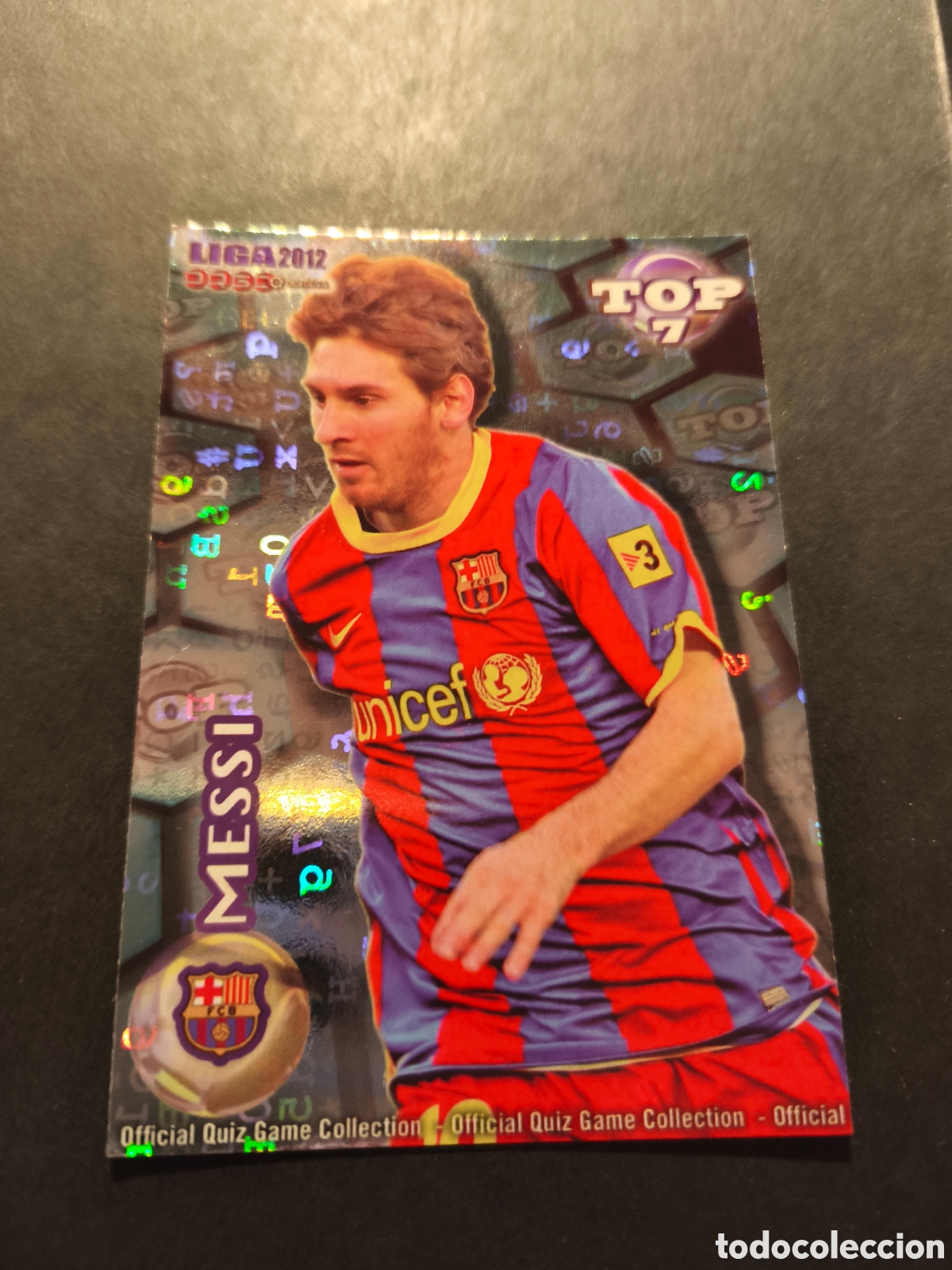 Cromos de Futebol: 595 MESSI TOP 7 FC BARCELONA MUNDICROMO FICHAS LIGA 2012 VERSI&Oacute;N AZUL LETRAS
