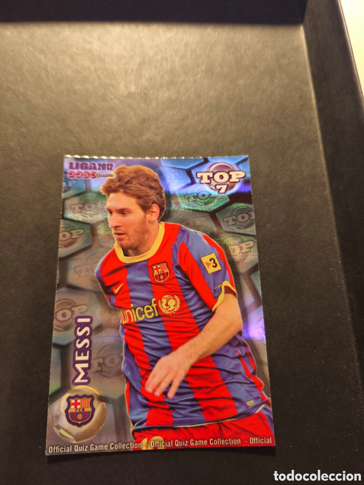 Cromos de f&uacute;tbol: 595 MESSI TOP 7 FC BARCELONA MUNDICROMO FICHAS LIGA 2012 VERSI&Oacute;N AZUL RAYAS