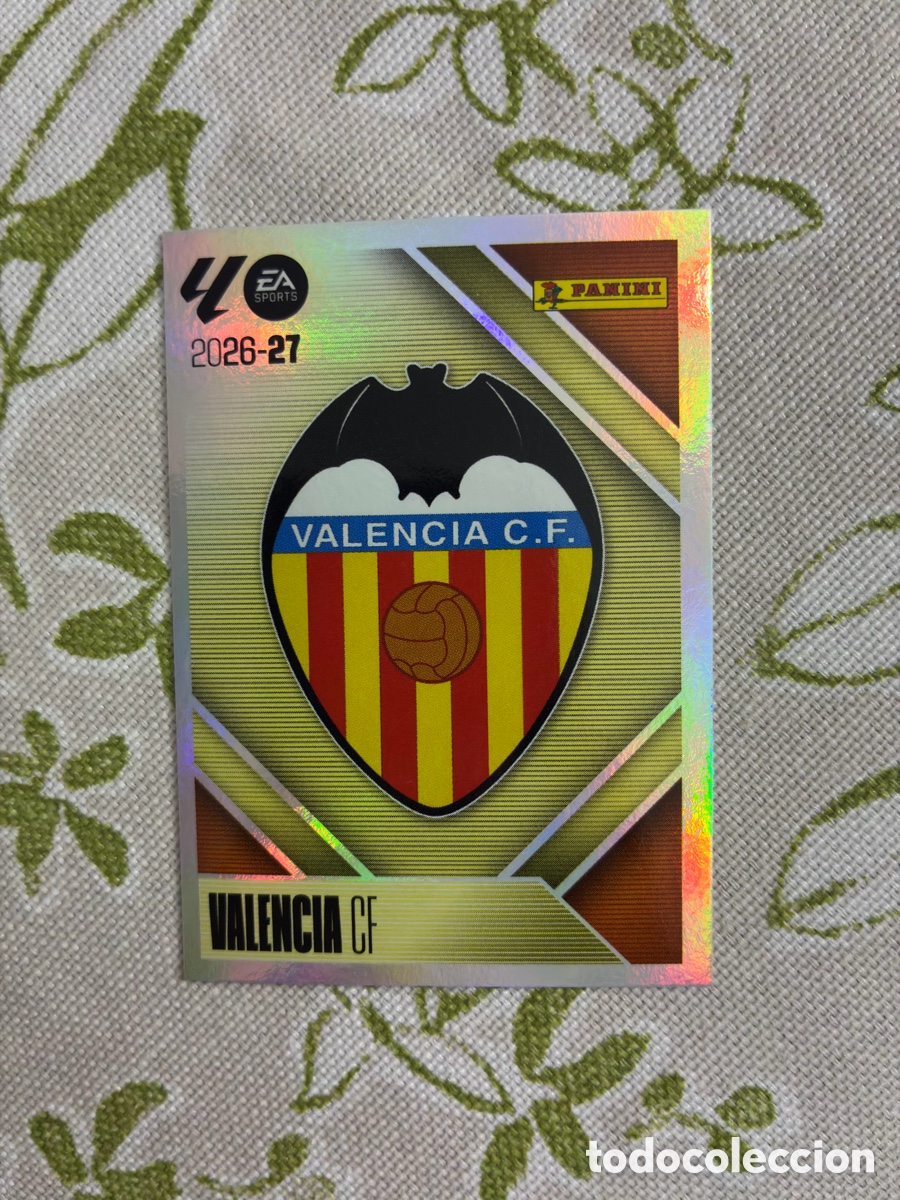 Cromos de f&uacute;tbol: Escudo Valencia CF N.&ordm; 1 - Metalizado / Brillante - Colecci&oacute;n Liga 2026-27 Ediciones Este / Panini