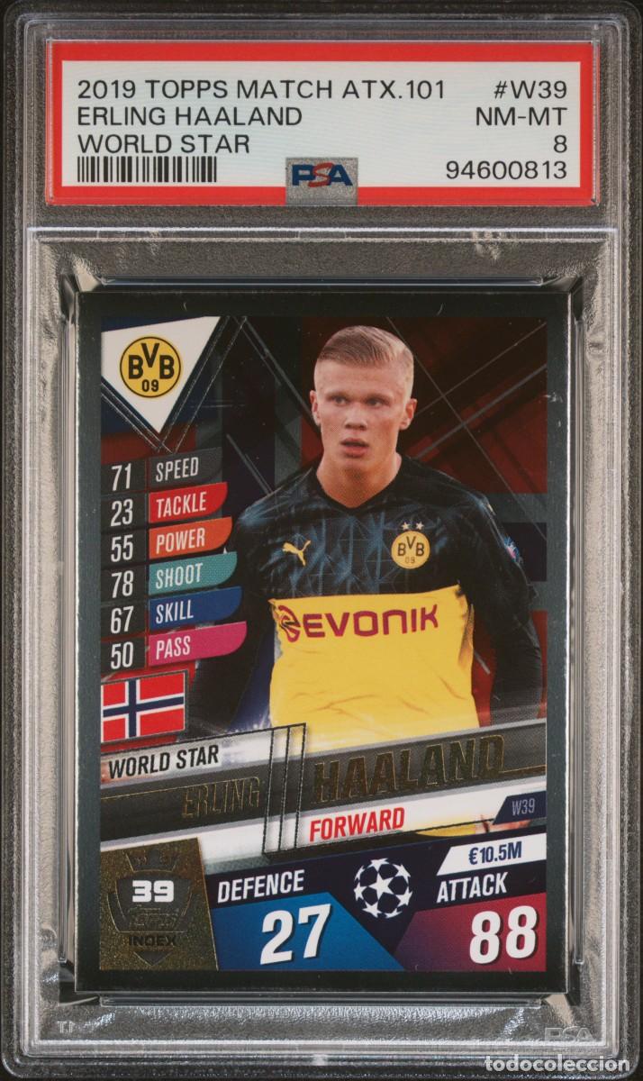 Cromos de f&uacute;tbol: Erling Haaland #W39 Borussia Dortmund Topps Match Attax World Star 2019 20 PSA 8