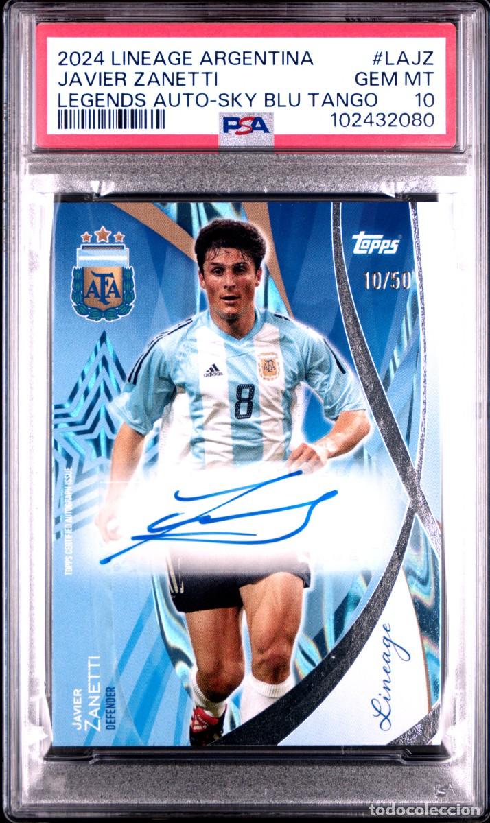 Cromos de f&uacute;tbol: Javier Zanetti #LAJZ 10/50 Argentina Topps Lineage Auto Sky Blue Tango 24 PSA 10