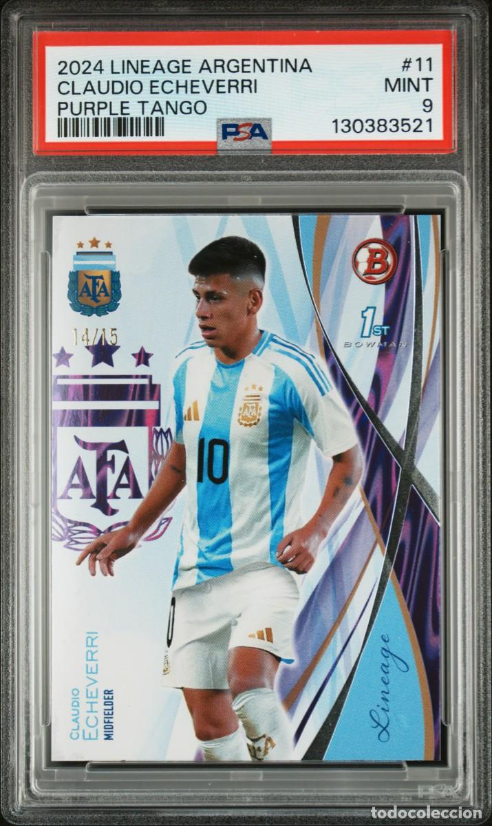 Cromos de f&uacute;tbol: RC Claudio Echeverri #11 14/15 Argentina Topps Lineage Purple Tango 2024 PSA 9