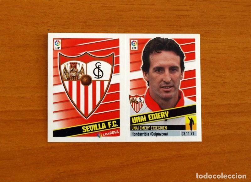 Cromos de f&uacute;tbol: Sevilla -Escudo-Unai Emery, Entrenador N&ordm; 17 - Liga 2013-2014, 13-14 - Ediciones Este - Nunca pegado