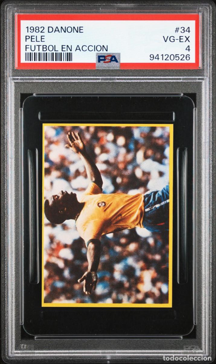 Cromos de f&uacute;tbol: Pele #34 Brasil Danone Futbol en Accion 1982 PSA 4
