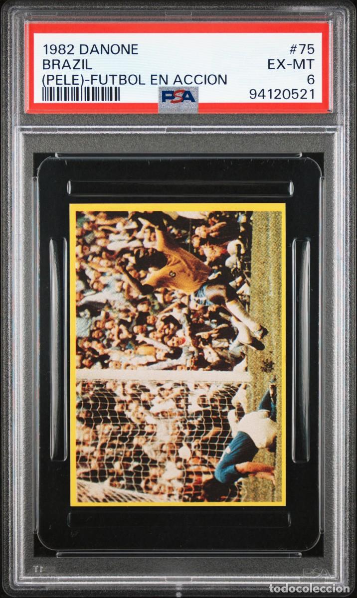 Cromos de f&uacute;tbol: Pele #75 Brasil Danone Futbol en Accion 1982 PSA 6