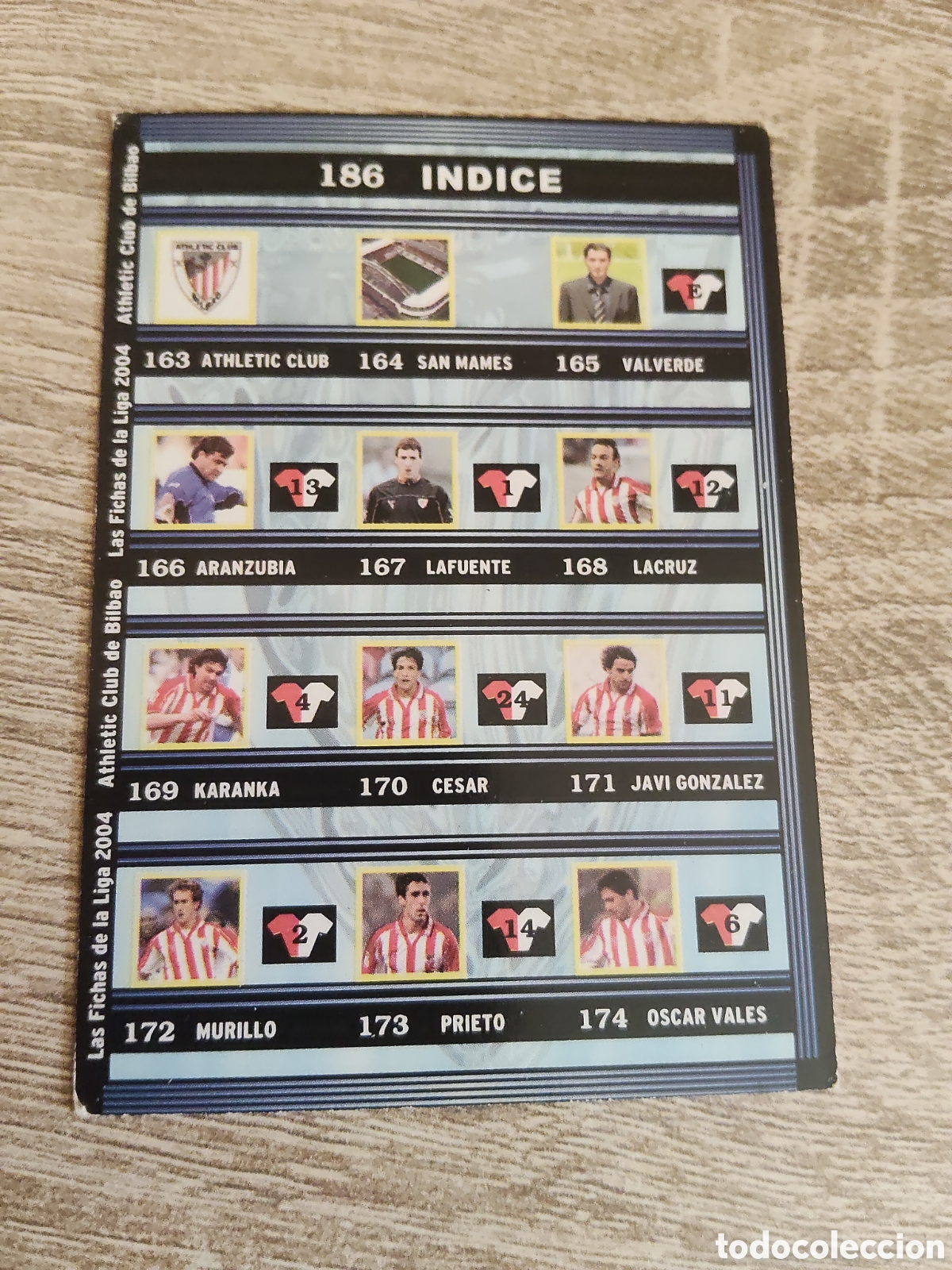 Cromos de f&uacute;tbol: Mundicromo las fichas de la liga 2004 186 &Iacute;ndice Athletic de Bilbao