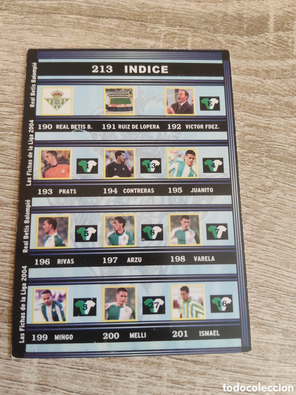 Figurine di Calcio: Mundicromo las fichas de la liga 2004 213 &Iacute;ndice Real Betis
