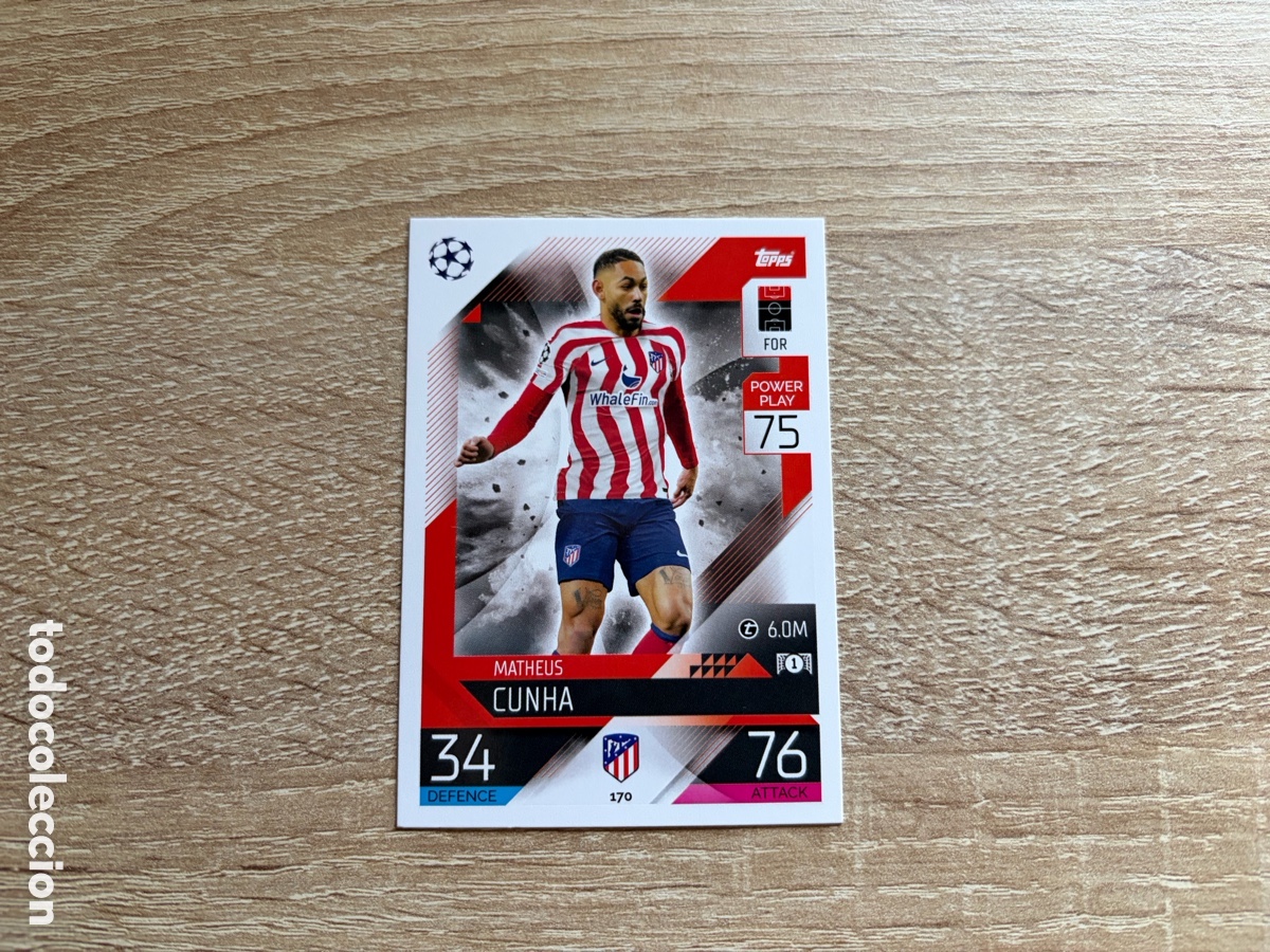 Cromos de f&uacute;tbol: 170 MATHEUS CUNHA TOPPS MATCH ATTAX CHAMPIONS LEAGUE 2022 2023 22 23 ATL&Eacute;TICO DE MADRID