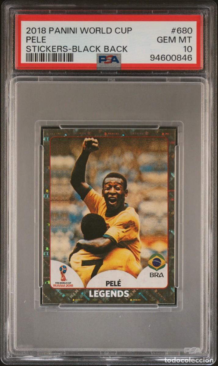 Figurine di Calcio: Pele #680 Brasil Panini World Cup Legends Stickers Black Back 2018 PSA 10
