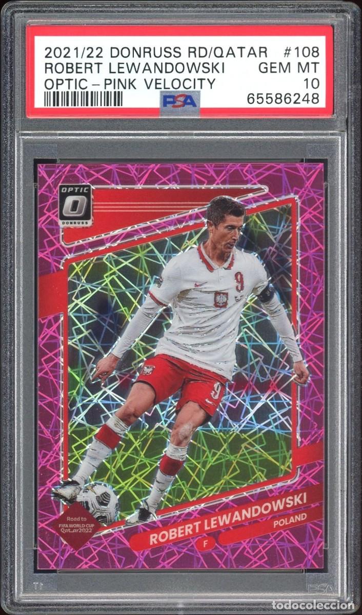 Cromos de f&uacute;tbol: Lewandowski #108 Poland Panini Donruss Optic Pink Velocity Qatar 2021 22 PSA 10