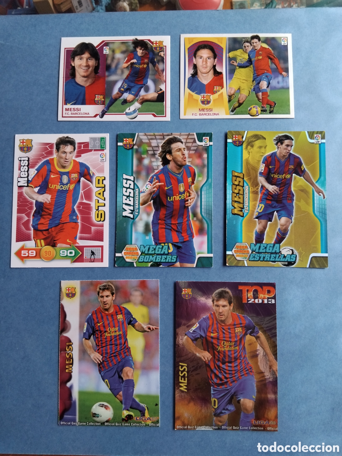 Cromos de f&uacute;tbol: 7 cromos Messi. Diferentes a&ntilde;os