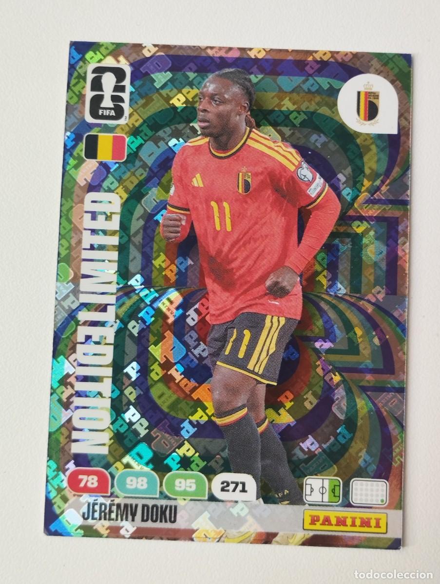 Cromos de f&uacute;tbol: CROMO CARD ADRENALYN MUNDIAL WORLD CUP 2026 LIMITED EDITION HOLO JEREMY DOKU BELGICA