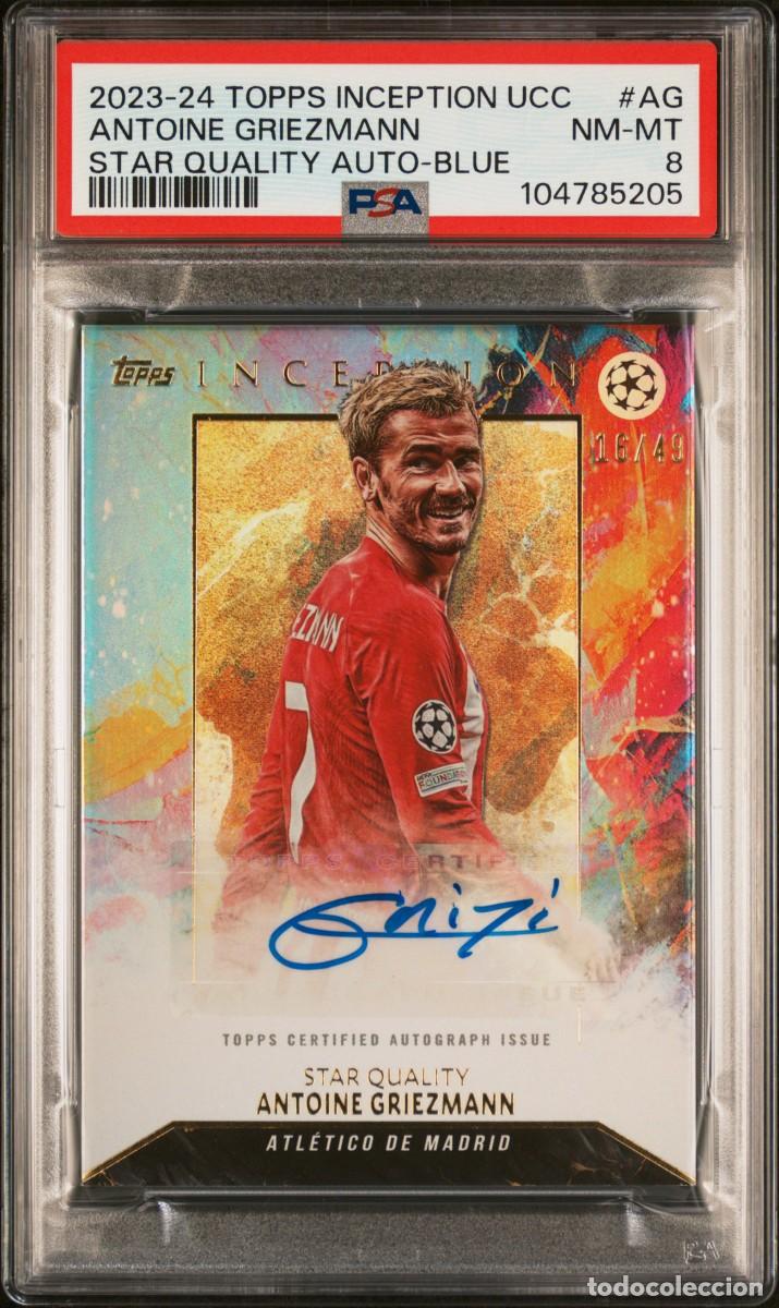 Cromos de f&uacute;tbol: Griezmann 16/49 Atletico de Madrid Topps Inception UCC Auto Blue 2023 24 PSA 8