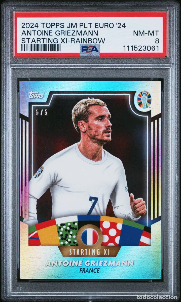 Cromos de f&uacute;tbol: Griezmann 5/5 Francia Topps Starting XI Rainbow Euro 2024 PSA 8