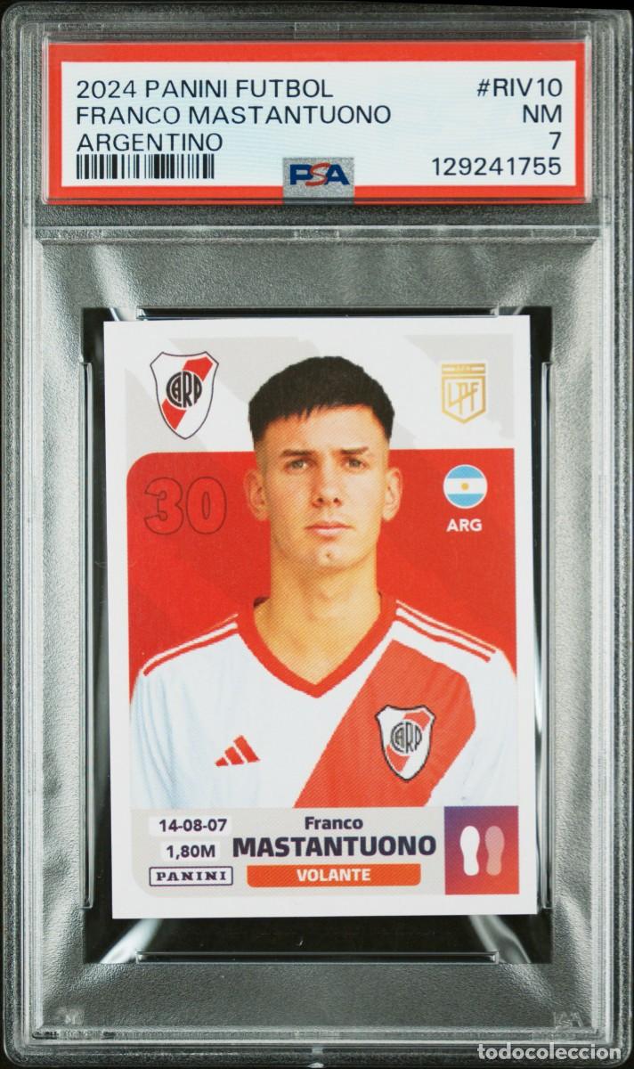 Cromos de f&uacute;tbol: Rookie Franco Mastantuono #RIV10 River Plate Panini Futbol Argentino 2024 Psa 7