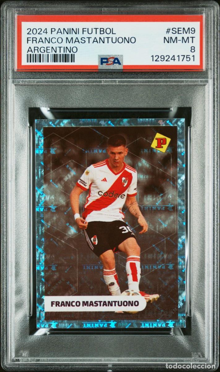 Cromos de f&uacute;tbol: Rookie Mastantuono #SEM9 River Plate Panini Futbol Argentino 2024 Psa 8