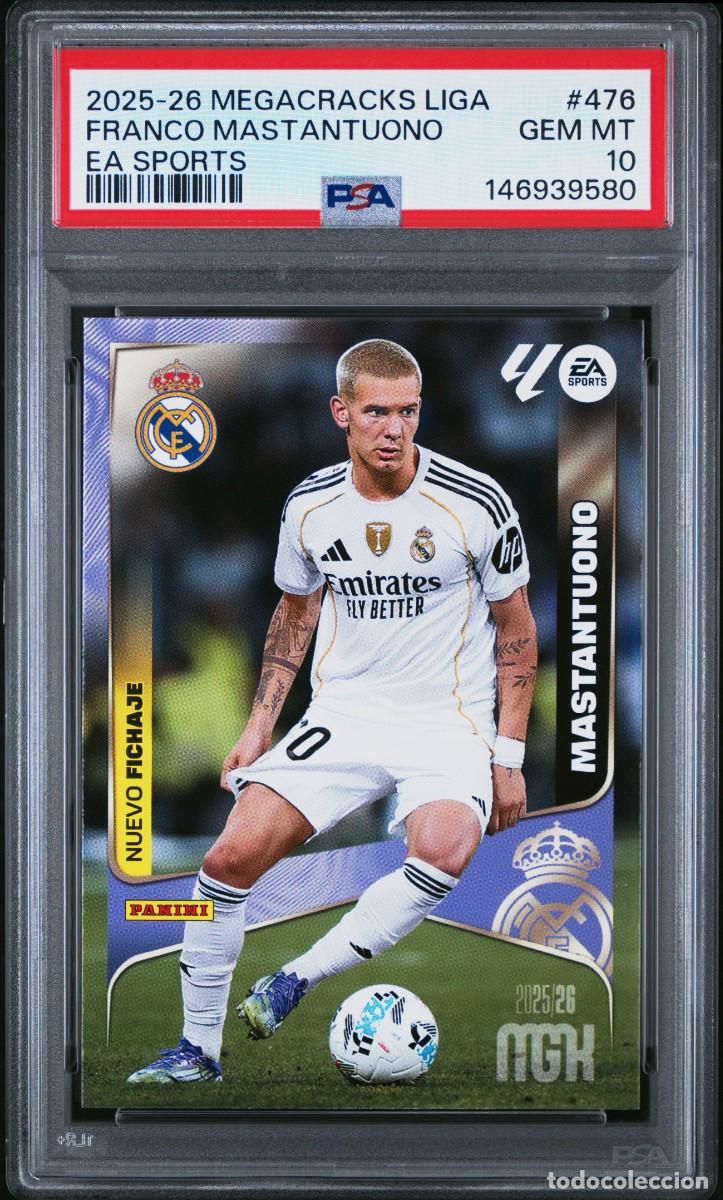 Fu&szlig;ball-Sticker: Rookie Mastantuono #476 Real Madrid Panini Megacracks 2025 26 PSA 10