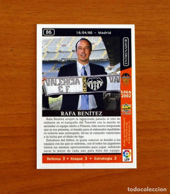 Cromos de f&uacute;tbol: Valencia - N&ordm; 86 Rafa Ben&iacute;tez Entrenador - Mundicromo Las Fichas de la Liga 2001-2002, 01-02