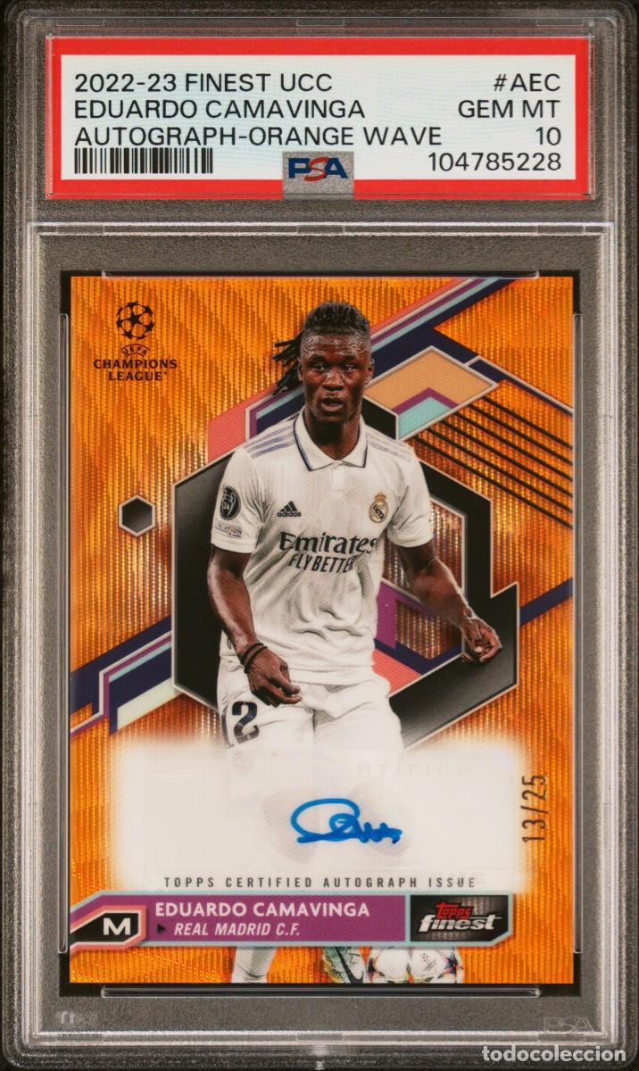 Cromos de f&uacute;tbol: Camavinga 13/25 #AEC Real Madrid Topps Finest AUTO Orange Wave 2022 23 PSA 10