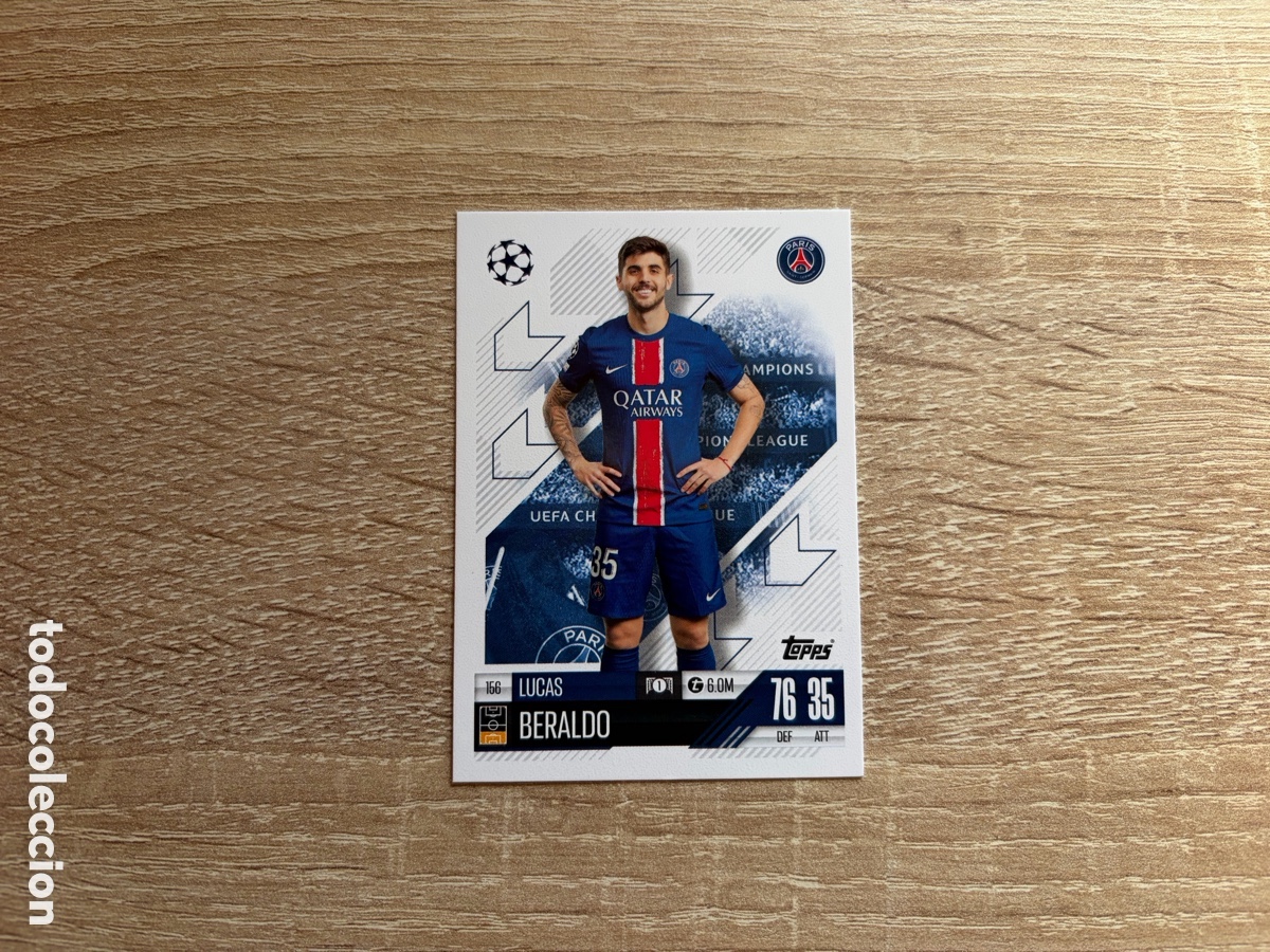 Fu&szlig;ball-Sticker: 156 LUCAS BERALDO TOPPS MATCH ATTAX 2024 2025 24 25 PARIS SAINT-GERMAIN PSG