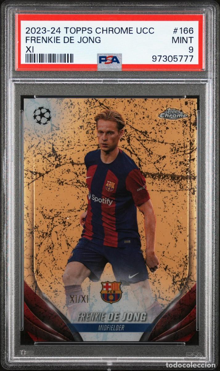 Cromos de f&uacute;tbol: Frenkie de Jong #166 XI/XI FC Barcelona Topps Chrome UCC 2023 24 PSA 9
