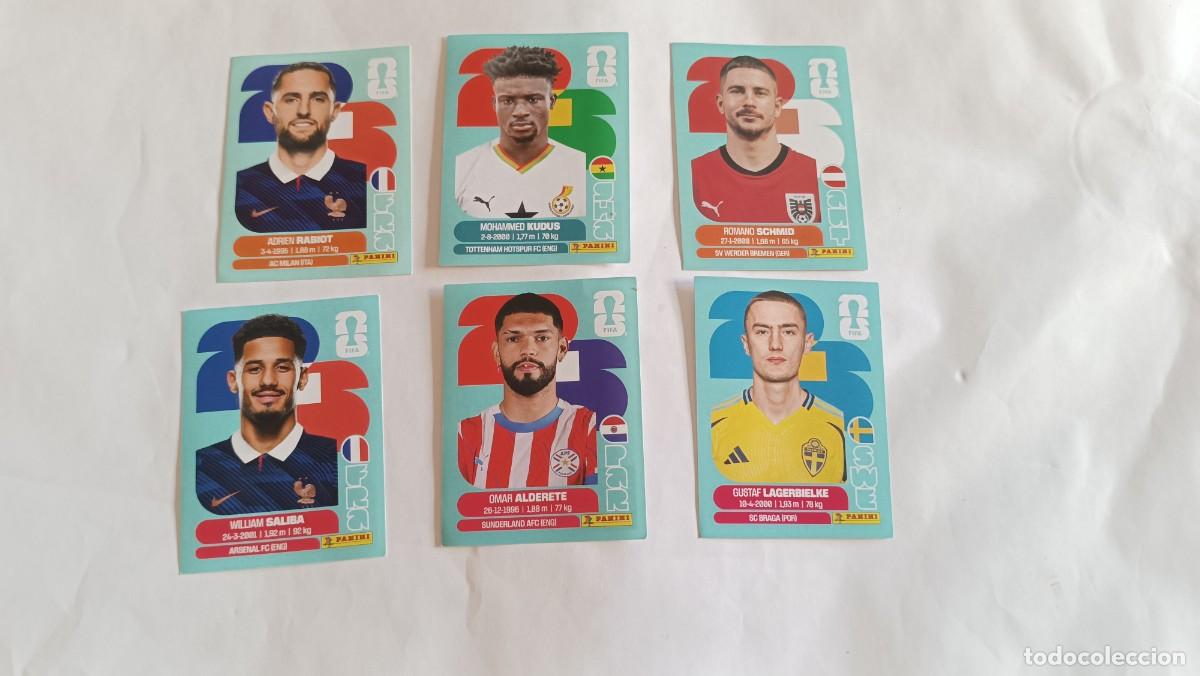 Cromos de f&uacute;tbol: Mundial 2026. 6 cromos de jugadores.