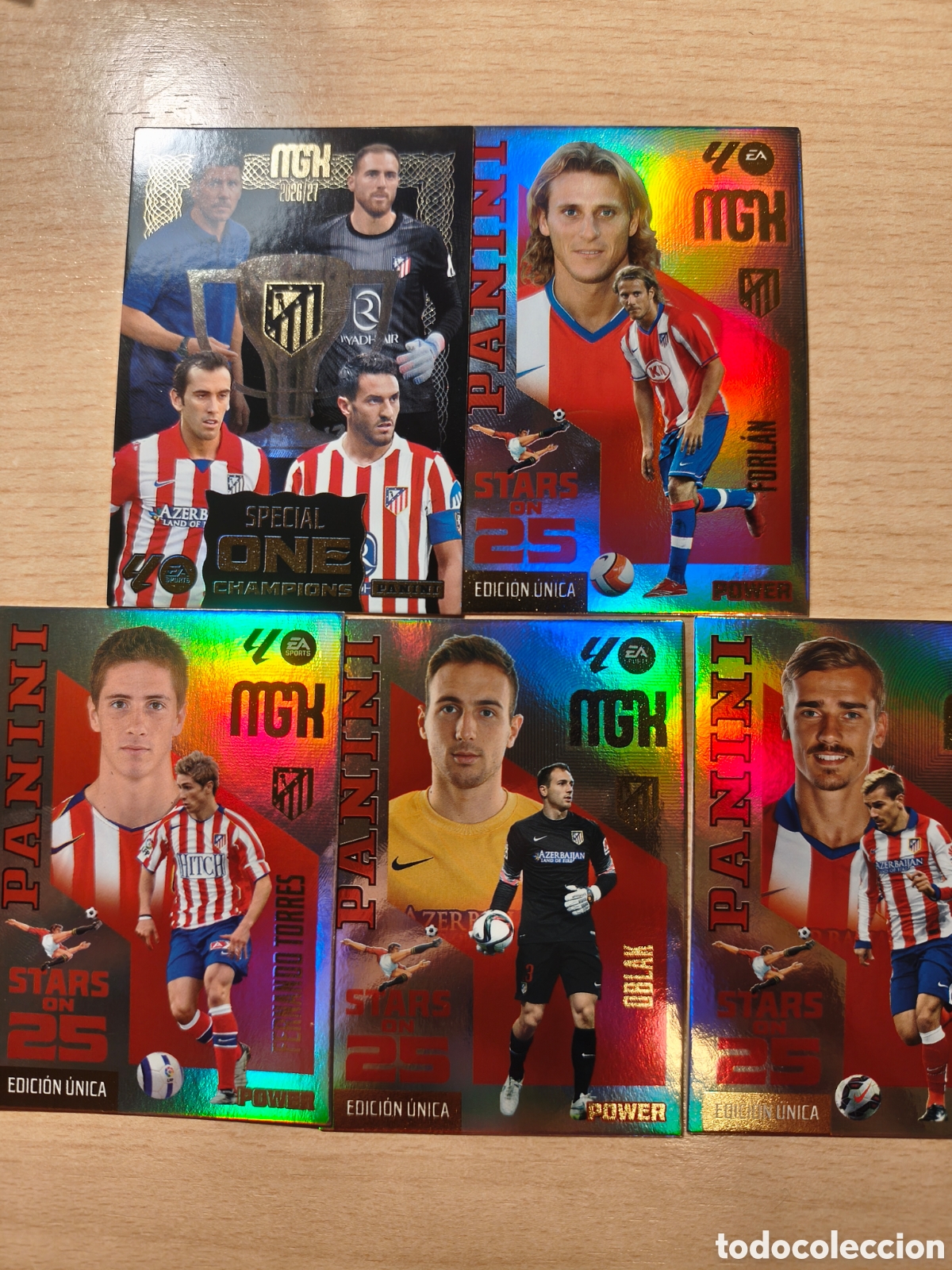 Cromos de f&uacute;tbol: LOTE COMPLETO 5 ATL&Eacute;TICO DE MADRID GRIEZMANN FORLAN TORRES STARS ON 25 POWER MEGACRACKS 2025 26