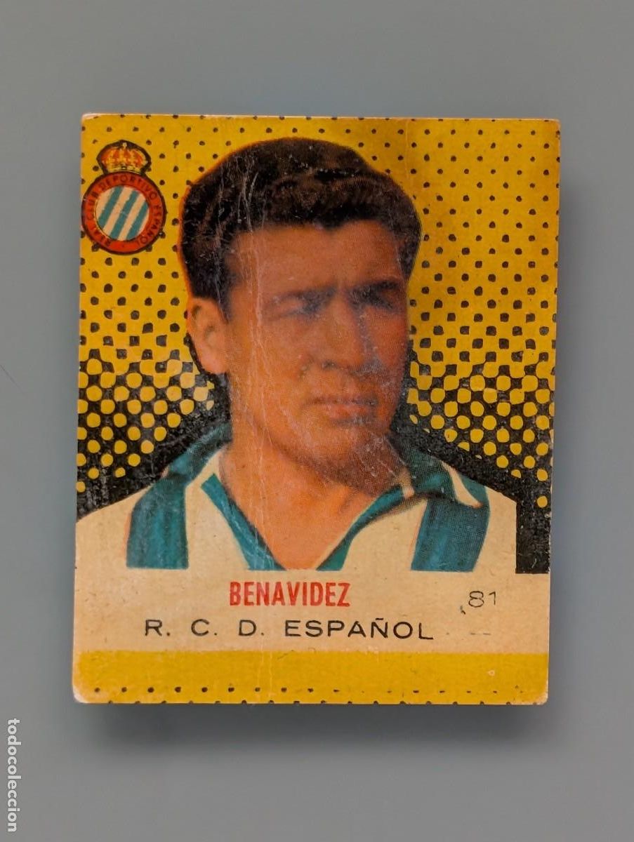 Cromos de f&uacute;tbol: DIFICIL CROMO BENAVIDEZ RCD ESPA&Ntilde;OL BARCELONA 1957 1958 CAMPEONES BRUGUERA CATALU&Ntilde;A