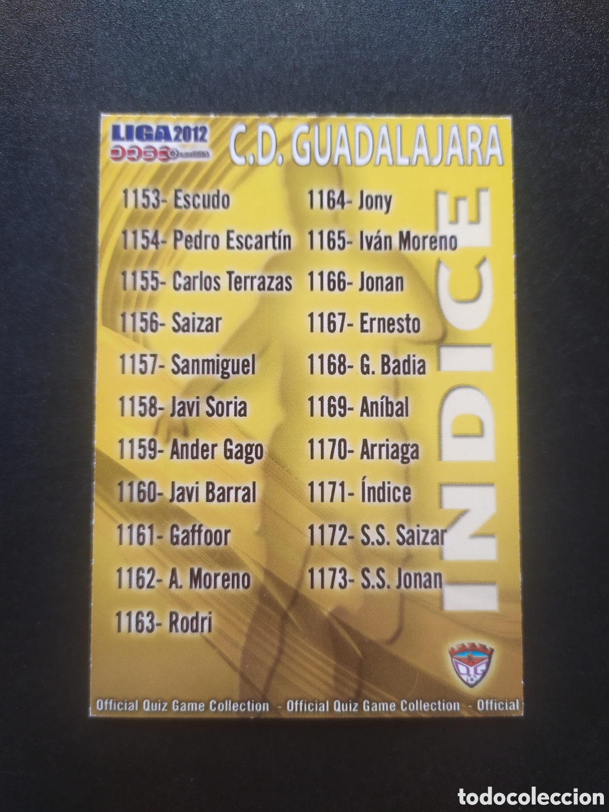 Cromos de f&uacute;tbol: Mundicromo fichas Liga 2011 2012 11 12 indice n&deg; 1171 Guadalajara