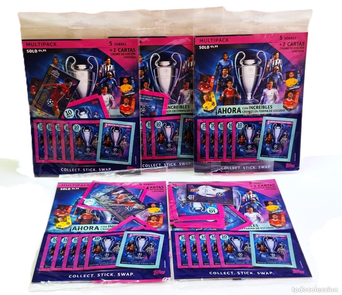 Football Stickers: CHAMPIONS LEAGUE 2021/22 TOPPS - 5 SETS BOOSTER CON 25 SOBRES + 10 TARJETAS EDICION LIMITADA