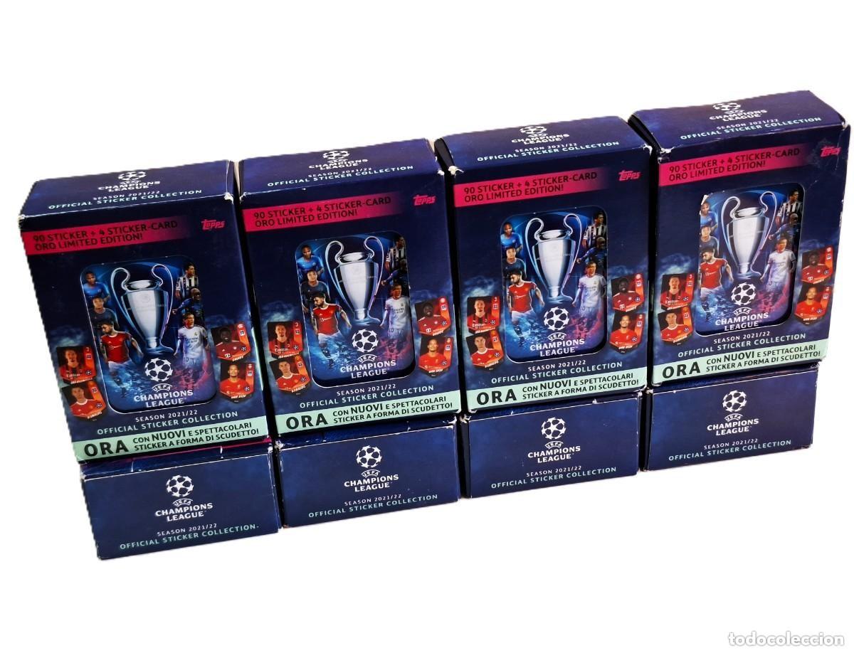 Figurine di Calcio: CHAMPIONS LEAGUE 2021/22 TOPPS - 4 CAJAS METALICAS DE CROMOS STICKER NUEVAS, ENTERAS Y SELLADAS