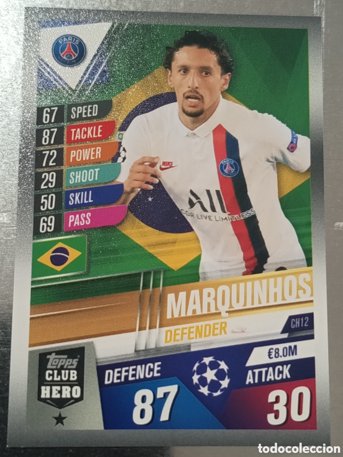Football Stickers: Marquinhos PSG Topps Match Attax 101 2019-2020 Club Hero