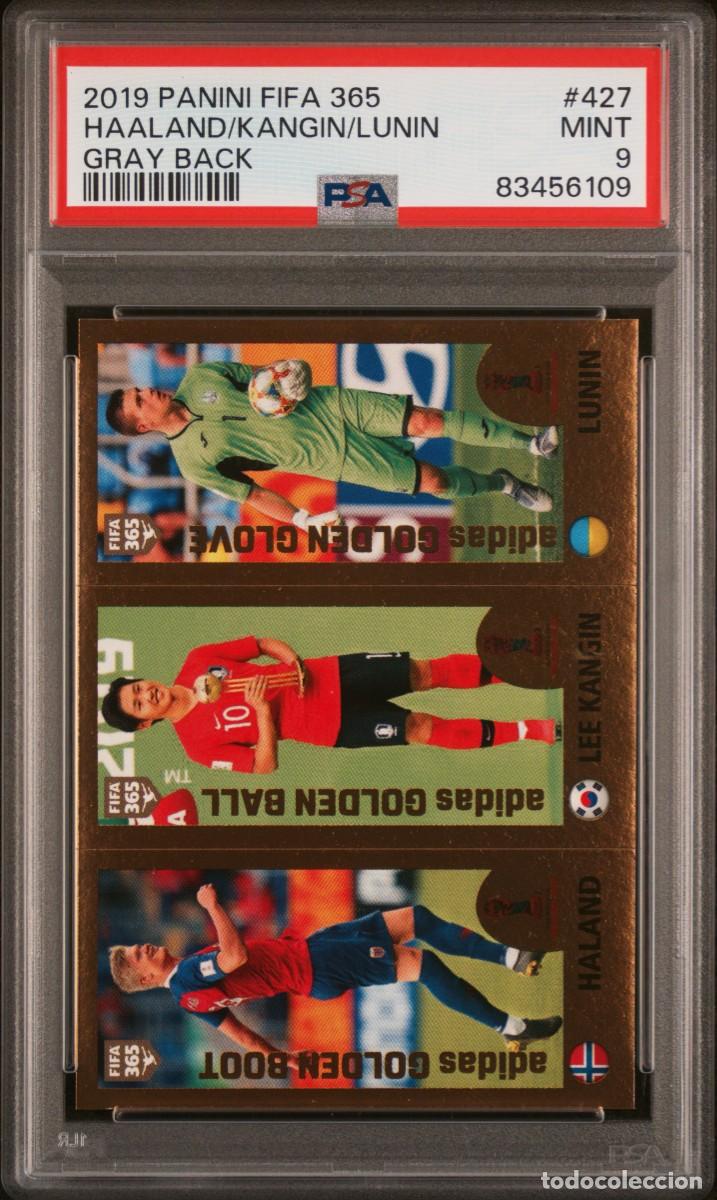 Cromos de f&uacute;tbol: Haaland/Kagin/Lunin #427 Panini Fifa 365 Gray Back 2019 PSA 9
