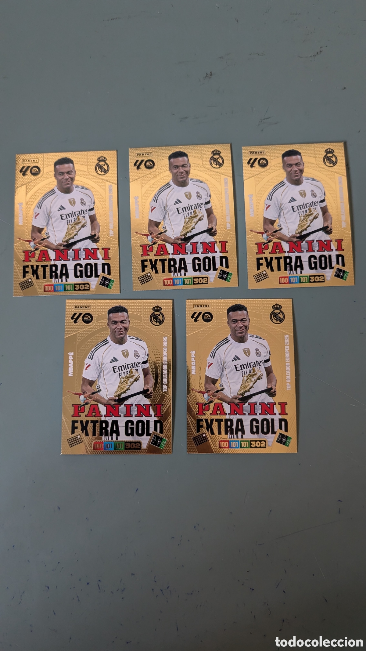 Cromos de f&uacute;tbol: LOTE 5 CROMOS MBAPPE EXTRA GOLD ADRENALYN XL LIGA 2025/2026 25 26 PANINI