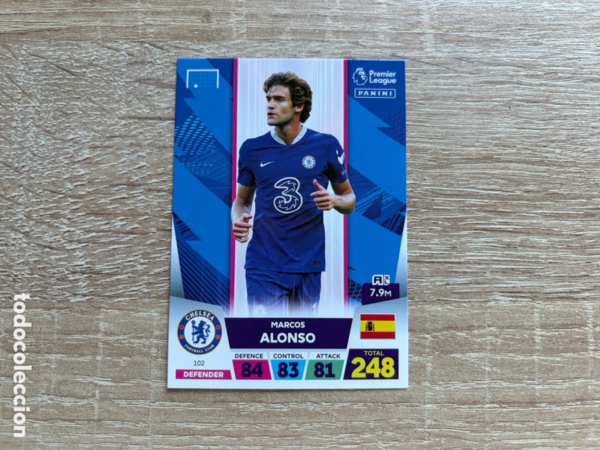 Cromos de f&uacute;tbol: 102 MARCOS ALONSO ADRENALYN XL PREMIER LEAGUE 2023 22 23 CHELSEA FC