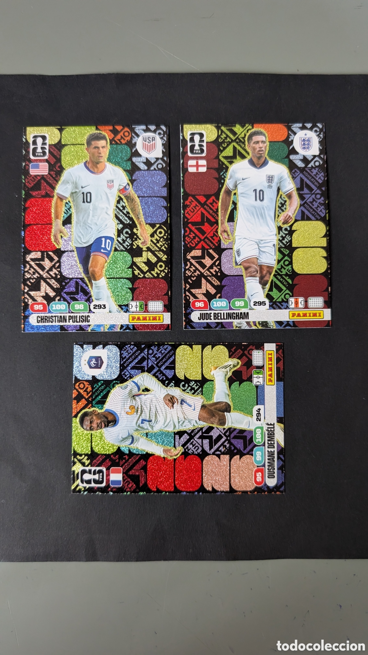 Cromos de f&uacute;tbol: LOTE 3 MOMENTUM PULISIC BELLINGHAM DEMBELE ADRENALYN XL FIFA WORLD CUP 2026 26 USA PANINI