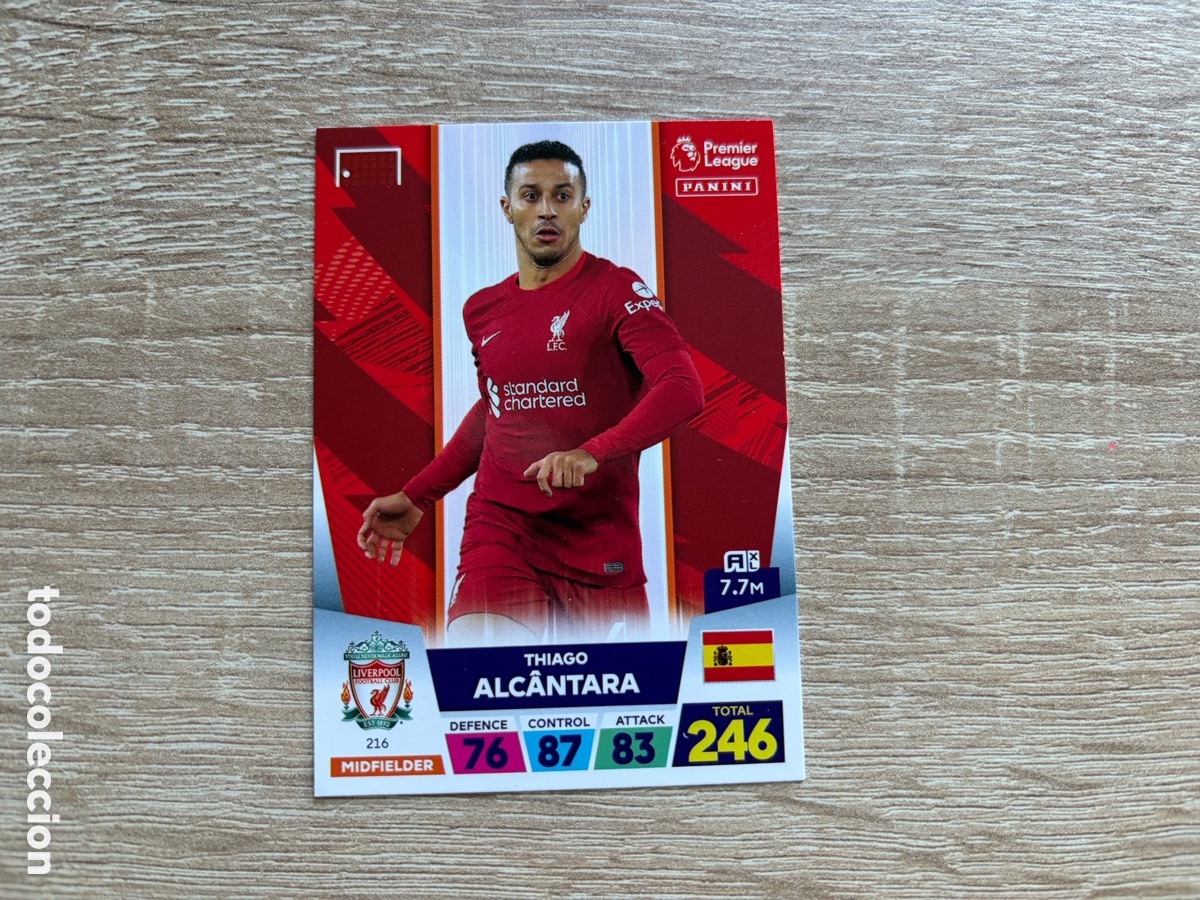 Cromos de f&uacute;tbol: 216 THIAGO ALC&Aacute;NTARA PANINI ADRENALYN XL PREMIER LEAGUE 2022 2023 22 23 LIVERPOOL FC