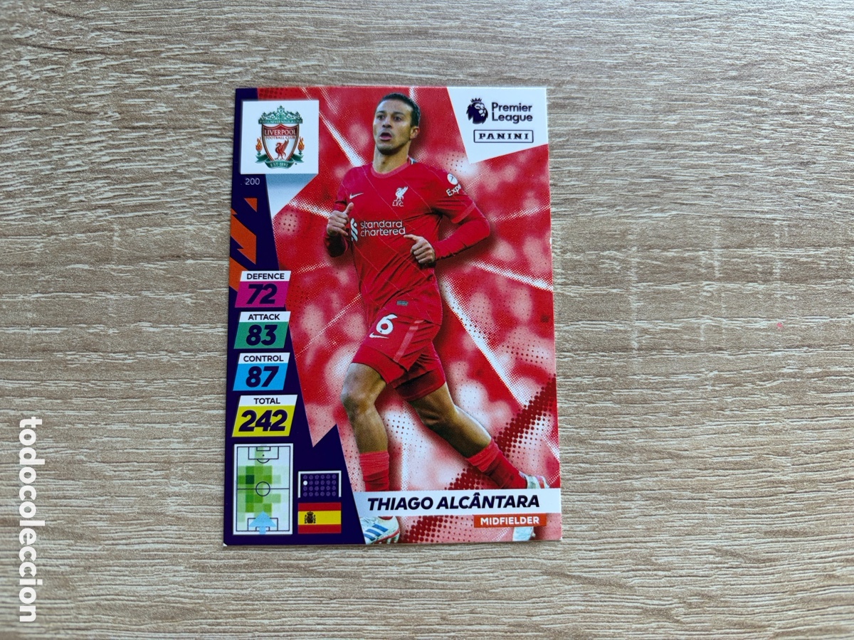 Cromos de f&uacute;tbol: 200 THIAGO ALC&Aacute;NTARA PANINI ADRENALYN XL PLUS PREMIER LEAGUE 2021 2022 21 22 LIVERPOOL FC