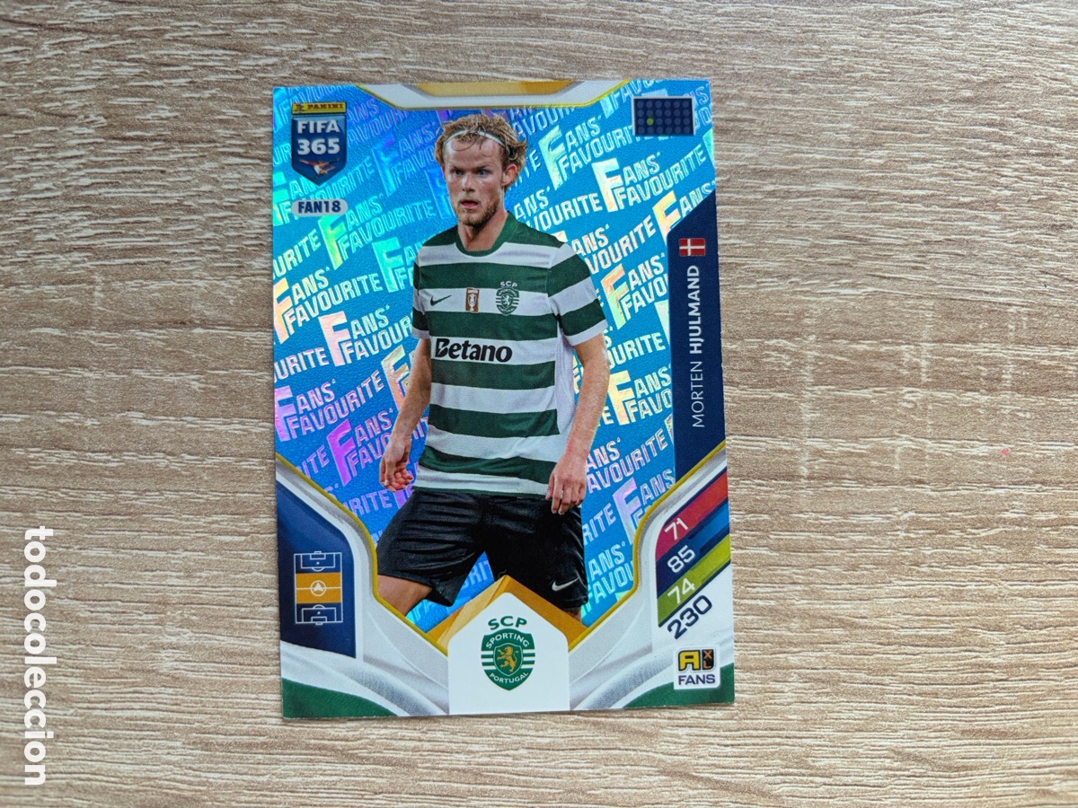 Cromos de f&uacute;tbol: FAN18 MORTEN HJULMAND FANS' FAVOURITE PARALELA AZUL PANINI ADRENALYN XL FIFA 365 2025 SPORTING CP