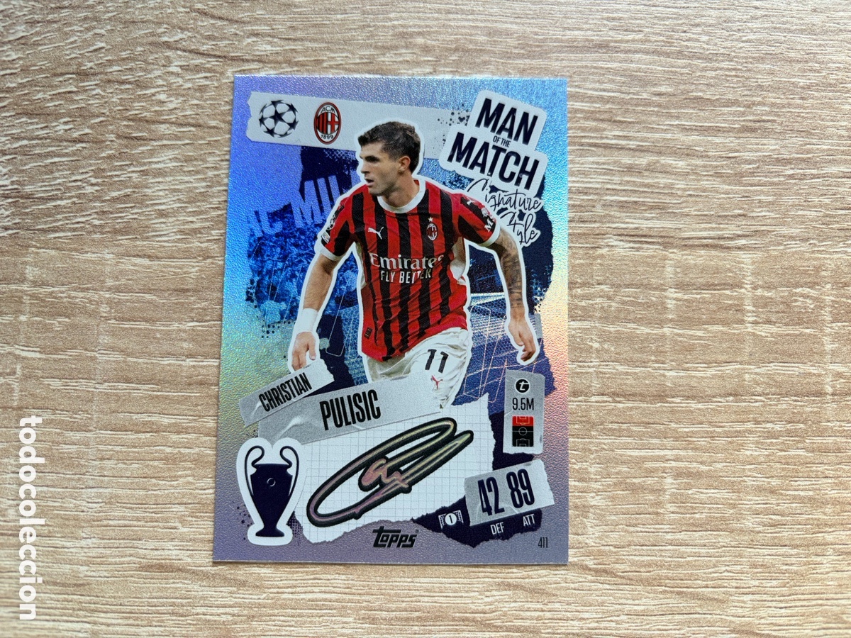 Cromos de f&uacute;tbol: 411 CHRISTIAN PULISIC MAN OF THE MATCH TOPPS MATCH ATTAX 2024 2025 24 25 AC MILAN