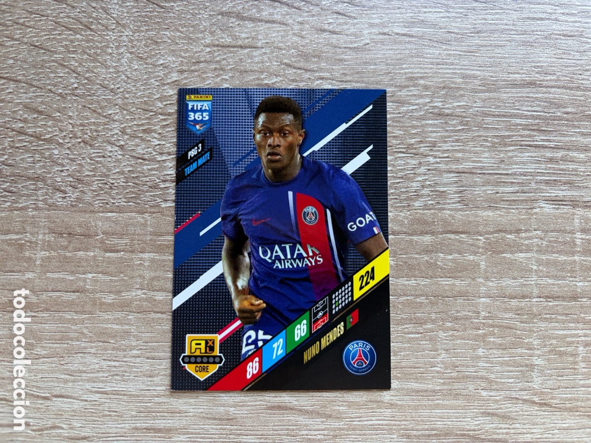 Cromos de f&uacute;tbol: 224 NUNO MENDES PANINI ADRENALYN XL FIFA 365 2024 PARIS SAINT-GERMAIN