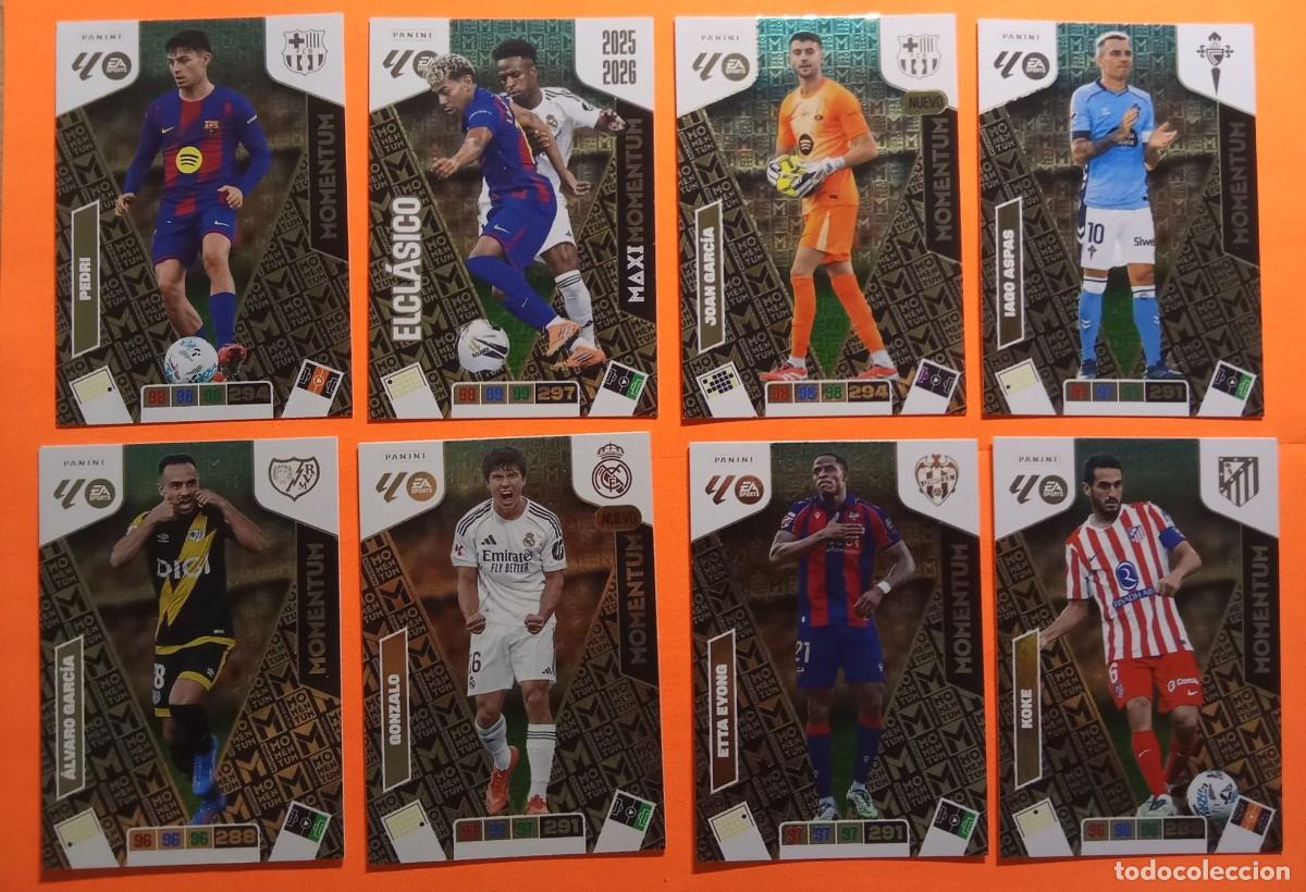 Cromos de f&uacute;tbol: LOTE COMPLETO 8 MOMENTUM ADRENALYN 25-26 JOAN GARCIA GONZALO CLASICO ETTA EYONG KOKE...