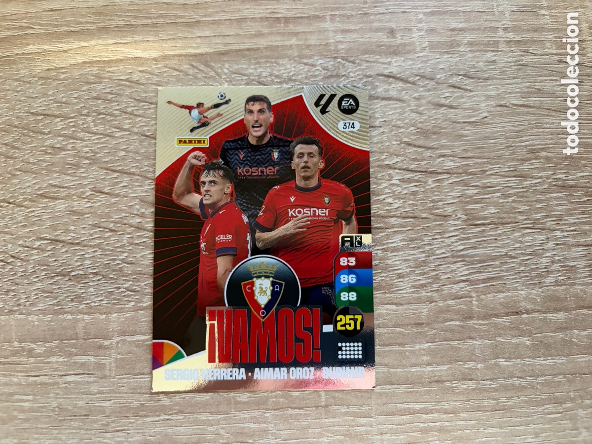 Cromos de f&uacute;tbol: 374 SERGIO HERRERA AIMAR OROZ BUDIMIR VAMOS ADRENALYN XL 2024 2025 24 25 CA OSASUNA