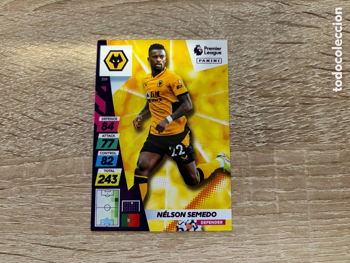 Cromos de f&uacute;tbol: 359 N&Eacute;LSON SEMEDO ADRENALYN XL PREMIER LEAGUE PLUS 2022 WOLVERHAMPTON WANDERERS