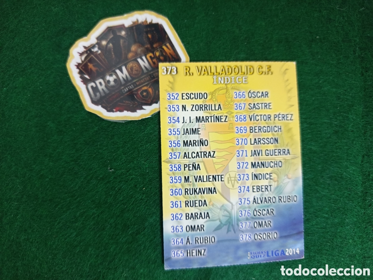 Cromos de Futebol: ❇️ CROMO ⚽ CARD &Iacute;NDICE VALLADOLID 373 FICHAS LIGA QUIZ GAME 2014 13 14 2013 2014 MUNDICROMO ❇️