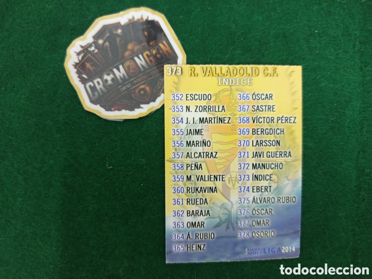 Cromos de f&uacute;tbol: ❇️ CROMO ⚽ CARD &Iacute;NDICE VALLADOLID 373 FICHAS LIGA QUIZ GAME 2014 13 14 2013 2014 MUNDICROMO ❇️